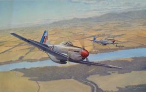 300x190 Large Original Ww2 Military Aviation Art Painting P 51 Mustang - P51 Mustang Painting