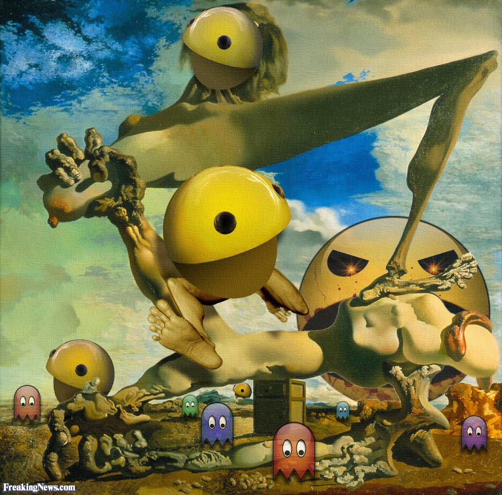 1000x986 Pac Man In Dali Painting Pictures - Pac Man Painting