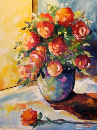 370x495 Red Roses Floral Flower Art Painting By Texas Artist Laurie Pace - Pace Painting