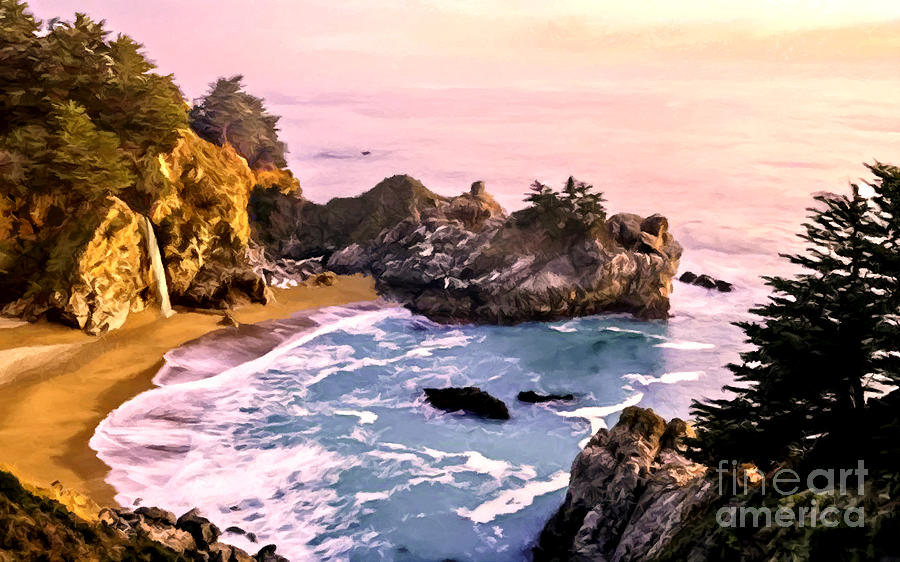 900x562 Mcway Falls Pacific Coast Painting By Bob And Nadine Johnston - Pacific Coast Painting