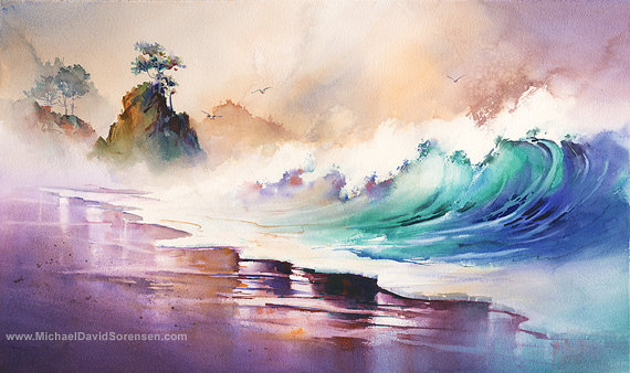 570x338 Pacific Blue, Watercolor Ocean Art By Michael David Sorensen - Pacific Coast Painting