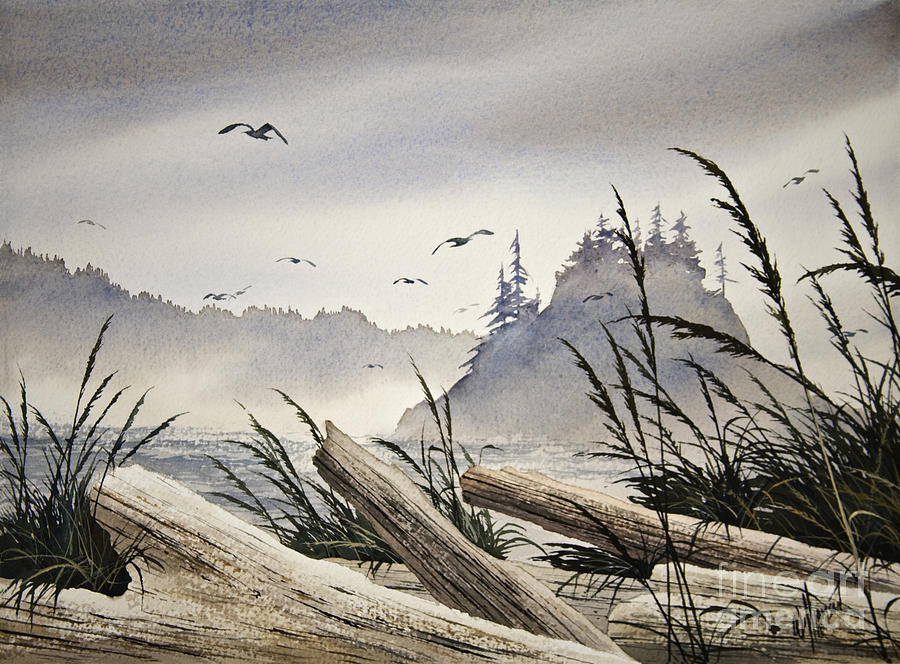 900x664 Pacific Northwest Driftwood Shore Painting By James Williamson - Pacific Northwest Painting