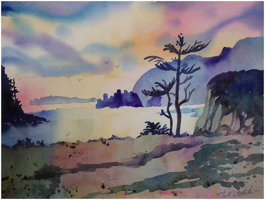 900x681 End Of Day On The Pacific Northwest Coast Painting By Donna Leiber - Pacific Northwest Painting