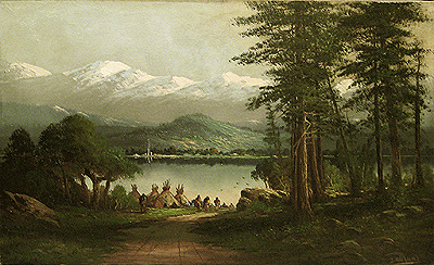 400x244 Indian Village In The Pacific Northwest' By J. J. Engelhardt Antique - Pacific Northwest Painting