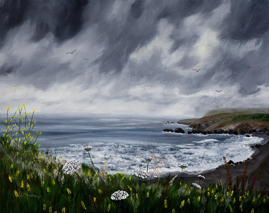 900x712 Rainy Springtime In Pacifica Painting By Laura Iverson - Pacifica Painting