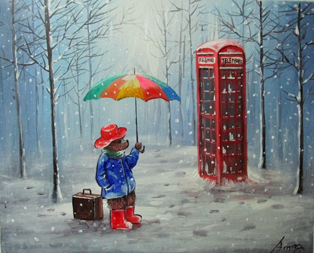 633x511 Amy Original Decorative Landscape Paddington Bear Oil Painting - Paddington Bear Painting