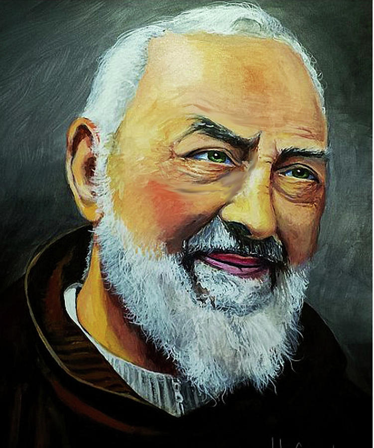 751x900 Padre Pio Smiling Painting By John Genuard - Padre Pio Painting