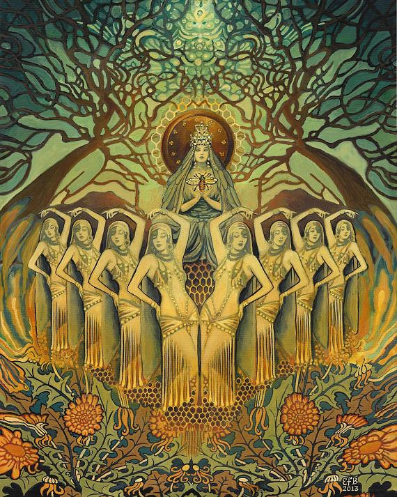 570x713 Bee Goddess Art Deco Pagan Honey Queen 20x24 Poster Print - Pagan Painting