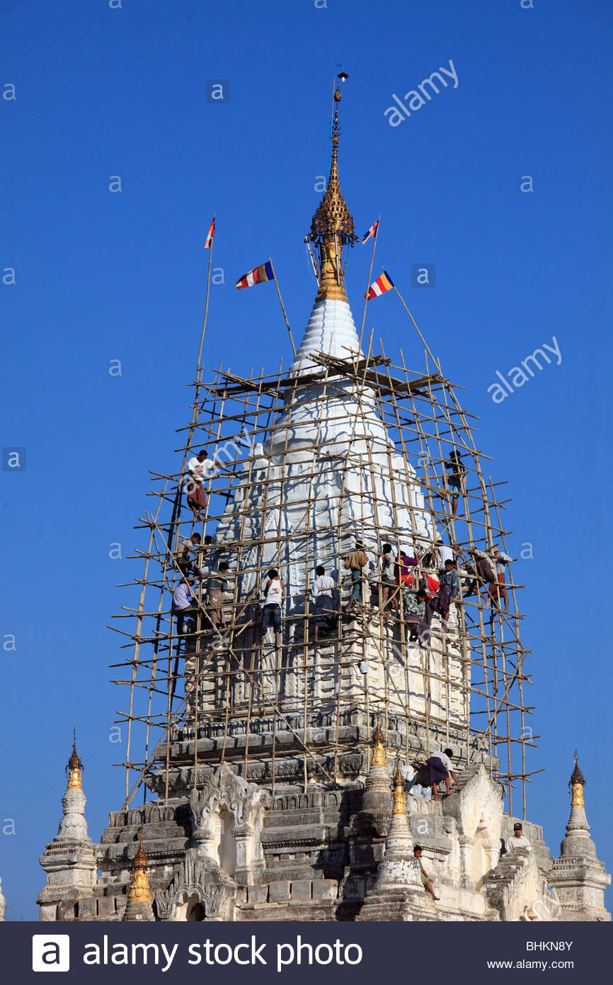 866x1390 Myanmar, Burma, Bagan, Minnanthu, Painting A Pagoda Stock Photo - Pagoda Painting
