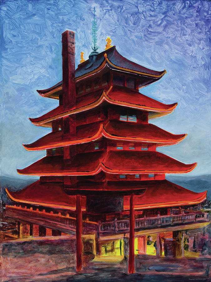 674x900 Pagoda Reading, Pa Painting By Rich Houck - Pagoda Painting