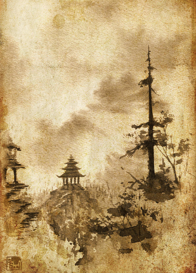 647x900 Pagoda Valley Altered Painting By Sean Seal - Pagoda Painting