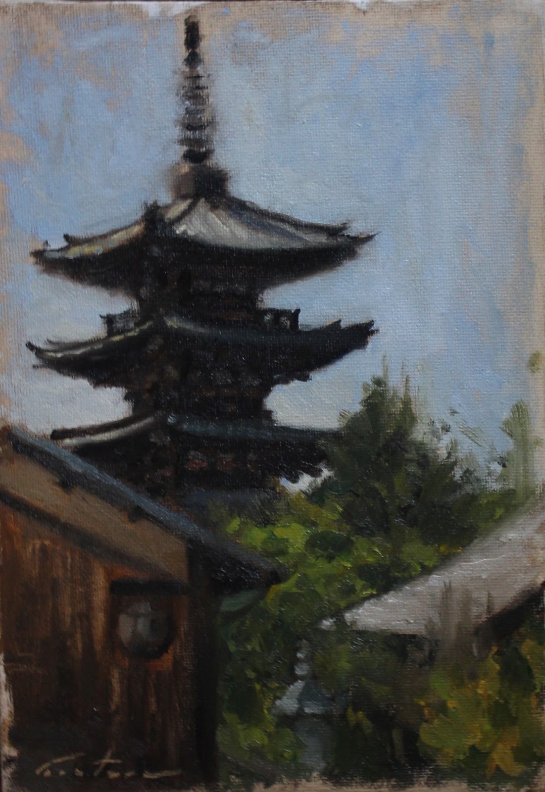 1101x1600 Phil Couture Art Daily Painting Pagodas In Kyoto - Pagoda Painting