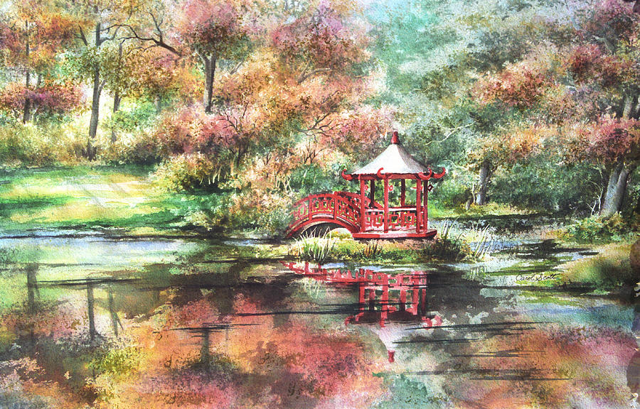 900x576 Red Pagoda Painting By Carol Scott - Pagoda Painting