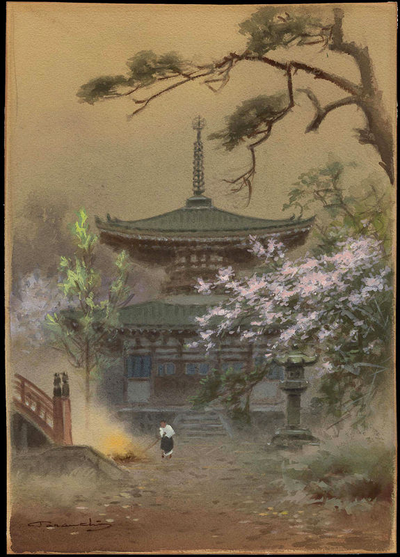 575x800 Terauchi Fukutaro (B. December 9th, 1891) Two Storey Pagoda - Pagoda Painting