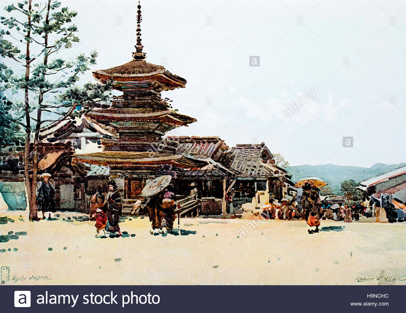 1300x1003 Yasaka Pagoda, Kyoto, Japan, Colour Halftone Of Water Colour - Pagoda Painting