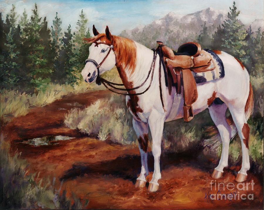 900x715 Saint Quincy Paint Horse Portrait Painting Painting By Kim Corpany - Paint Horse Painting