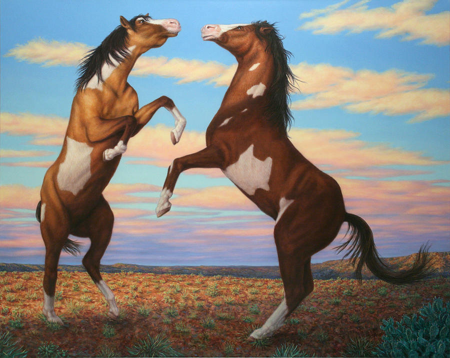 900x717 Boxing Horses Painting By James W Johnson - Paint Horse Painting