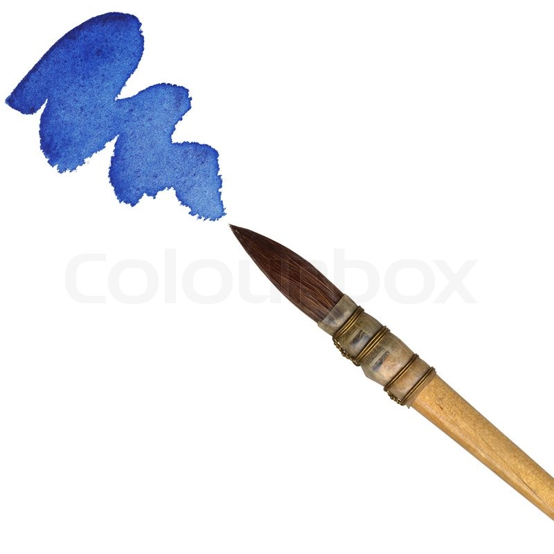 800x800 Paintbrush With Blue Paint, Isolated On White Background Stock - Paintbrush Painting