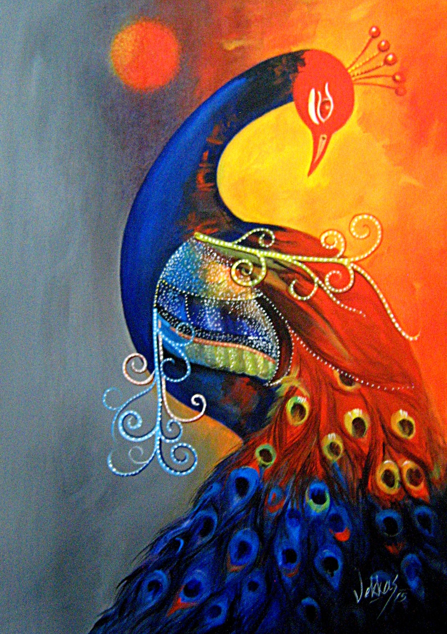 903x1280 Buy Shaded Peacock By Vekkas Mahalley@ Rs. 7190. Code - Painting