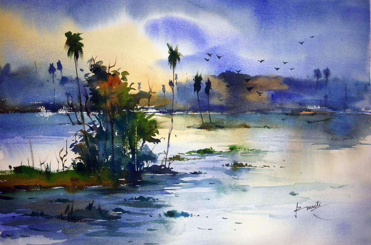 1200x795 Landscape04 By Artist Prasanta Maiti Impressionism, Painting - Painting
