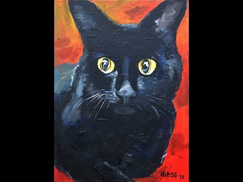 480x360 Portrait Of A Black Cat In Acrylic Paint - Painting A Black Cat