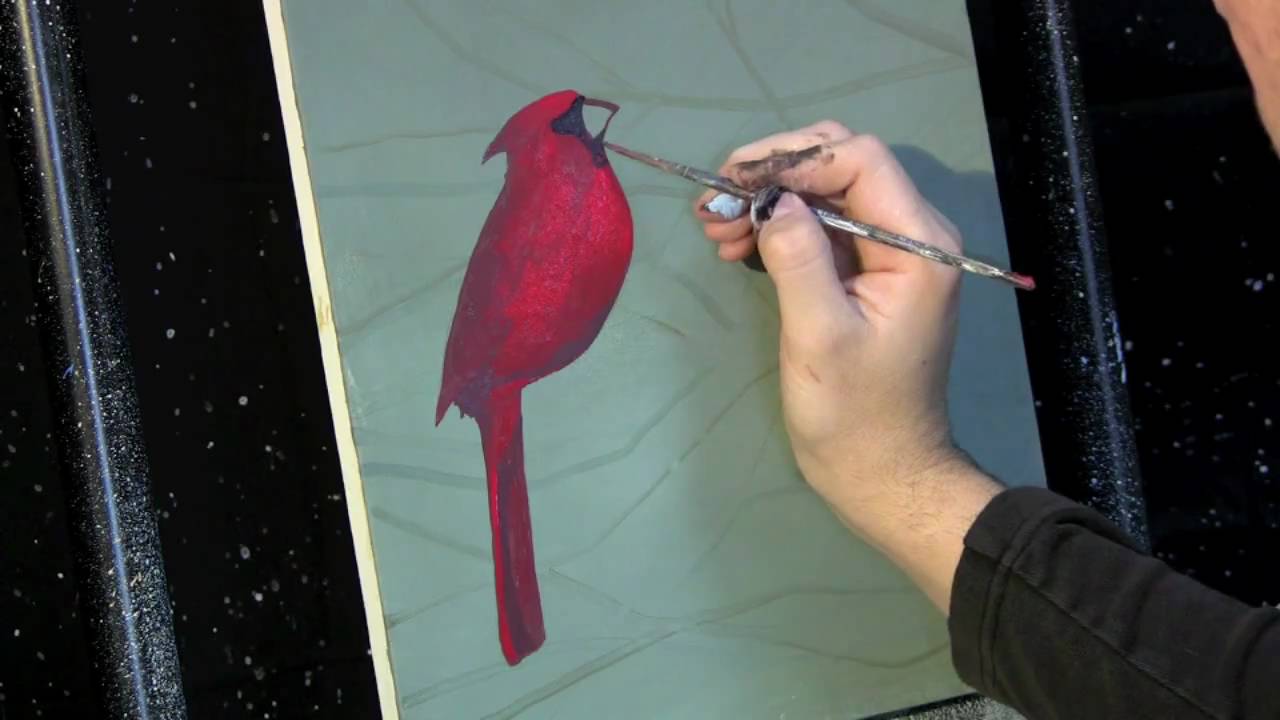 1280x720 Time Lapse Acrylic Painting Cardinal On The Branch By Tim Gagnon - Painting A Cardinal