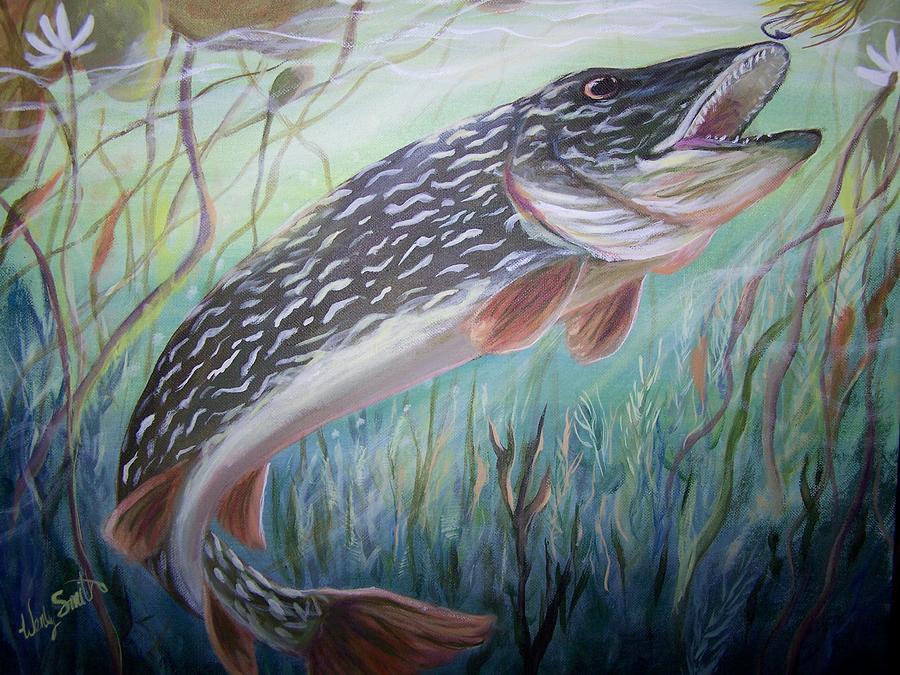 900x675 Northern In The Pads Painting By Wendy Smith - Painting A Northern Pike