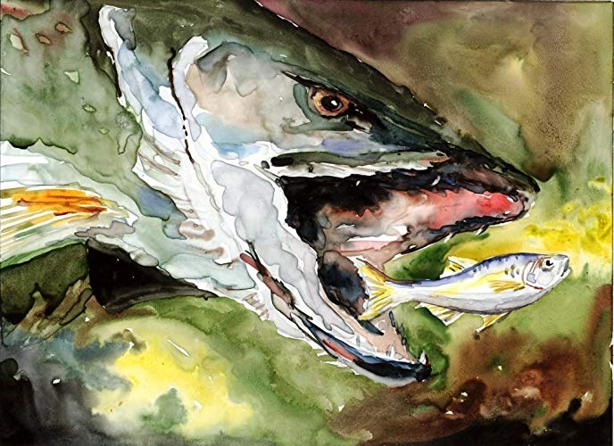 688x500 Killer Northern Pike Watercolor Painting Art Print - Painting A Northern Pike