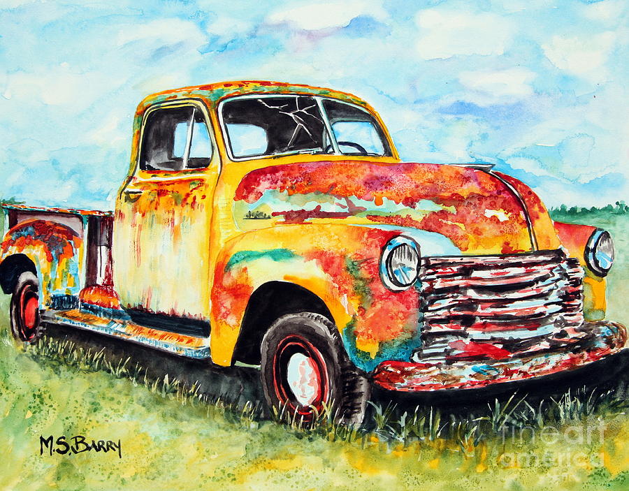 900x703 Rusty Old Truck Painting By Maria Barry - Painting A Pickup Truck