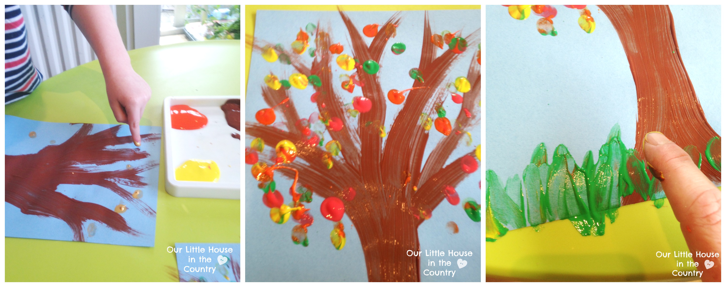 3000x1186 Finger Print Autumn Trees Fall Art Activities For Kids Our - Painting Activities For Kids