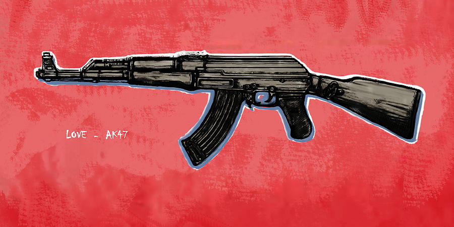 900x450 Gun Paintings Ak 47 Gun Pop Art Drawin Poster Drawing Kim Wang - Painting Ak 47