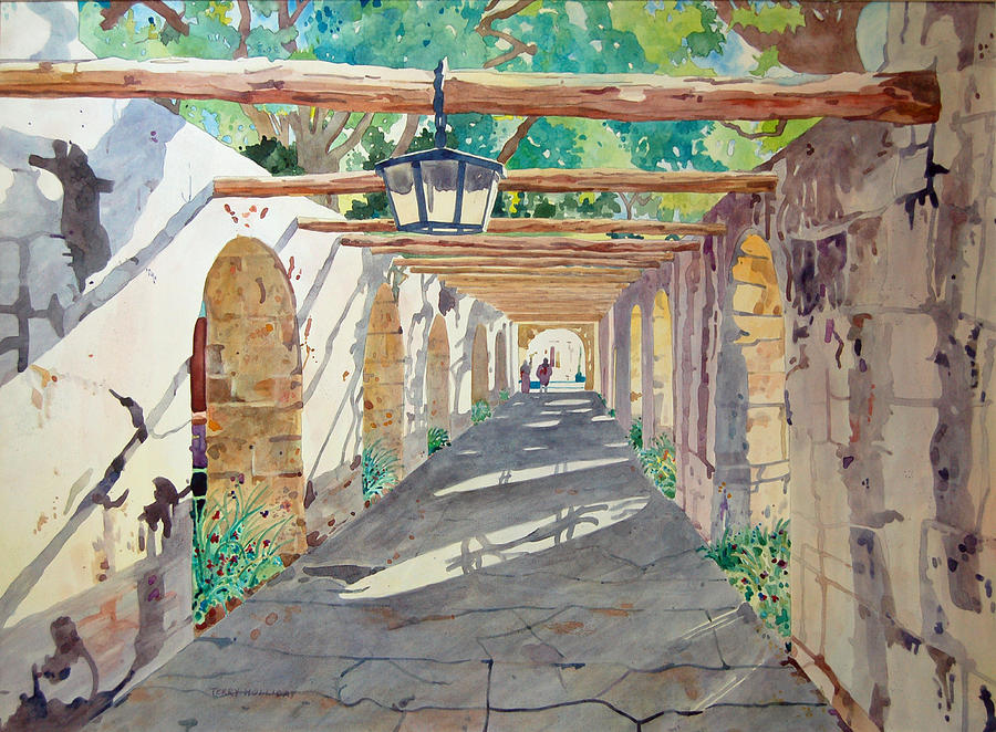900x662 Alamo Walkway Painting By Terry Holliday - Painting Alamo