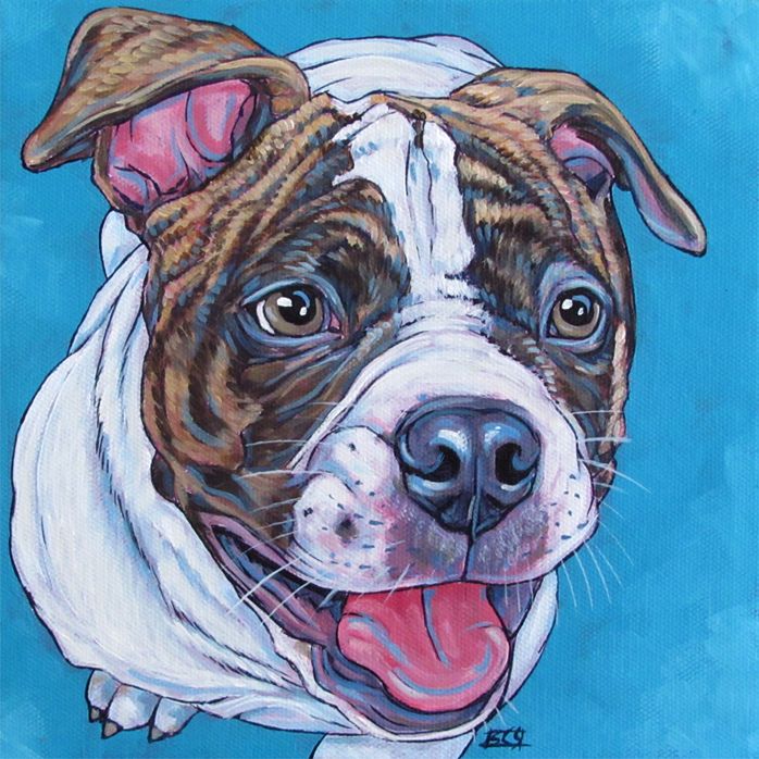 698x698 Brindle American Bulldog Puppy Dog Custom Pet Portrait Painting - Painting American Bulldog