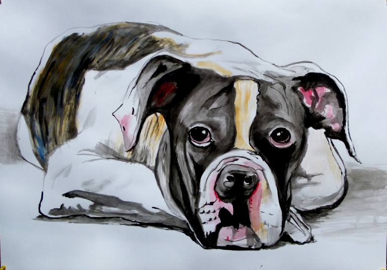 770x538 Saatchi Art American Bulldog Painting By Soso Kumsiashvili - Painting American Bulldog