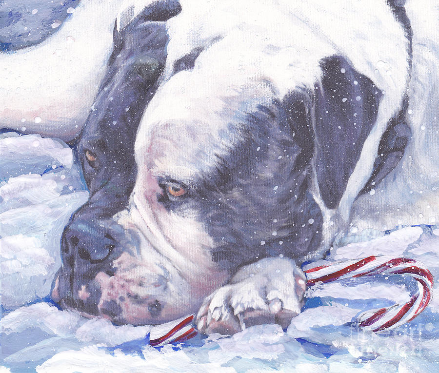 900x765 American Bulldog Christmas Painting By Lee Ann Shepard - Painting American Bulldog