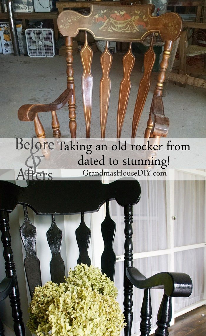 700x1138 Black Painted Rocking Chair Goes From Dated To Stunning - Painting An Old Rocking Chair