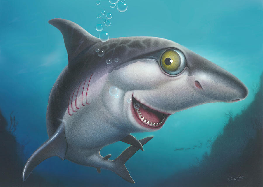 900x642 Friendly Shark Cartoony Cartoon Under Sea Ocean Underwater Scene - Painting An Underwater Scene