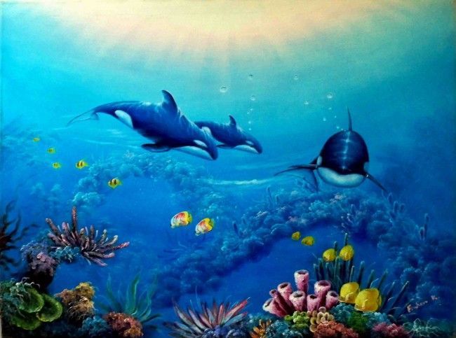 650x483 Wall Mural Wall - Painting An Underwater Scene