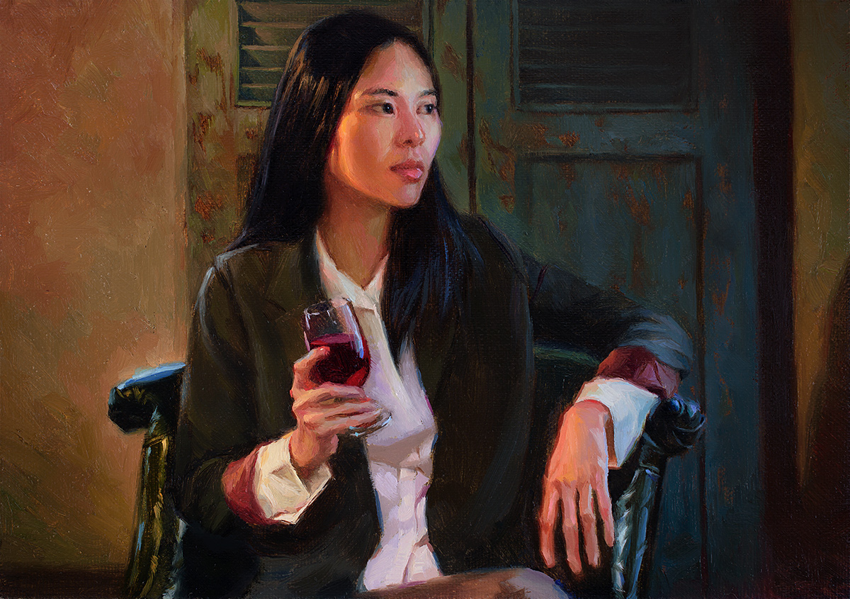 1200x845 Drinking Wine On A Rainy Day In Taiwan. A Tiny Oil Painting - Painting And Drink Wine