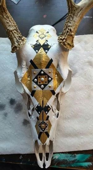 300x545 Hand Painted Deer Skull By @genevieve Boho Deer - Painting Animal Skulls