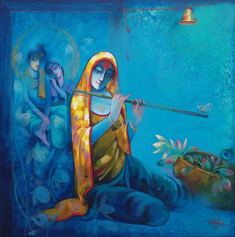 800x805 Meera With Krishna By Artist Ram Onkar Figurative Art Acrylic - Painting Art