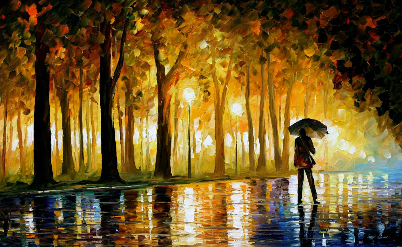 1519x936 Bewitched Park 2 Palette Knife Oil Painting Art On Canvas By - Painting Art
