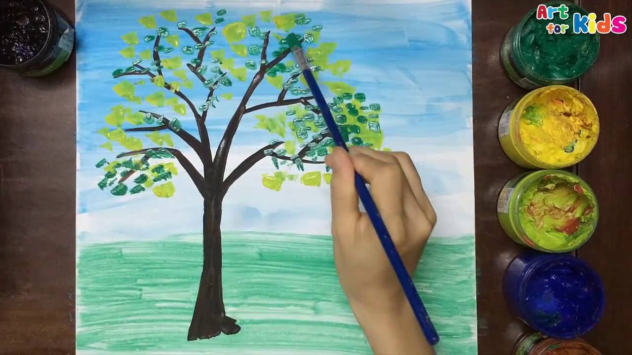 1280x720 How To Draw Tree For Kids Landscape Painting For Children Art - Painting Art For Kids