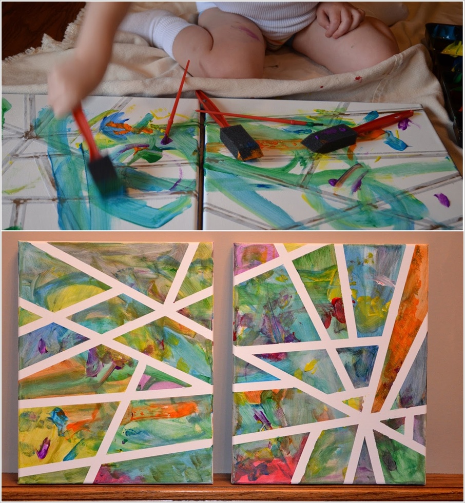 906x981 Abstract Art Done With Tape For Kids To Enjoy - Painting Art For Kids