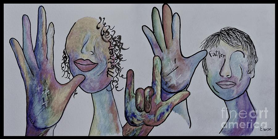 900x450 Asl Mother Father I Love You In Denim Colors Painting By Eloise - Painting Asl