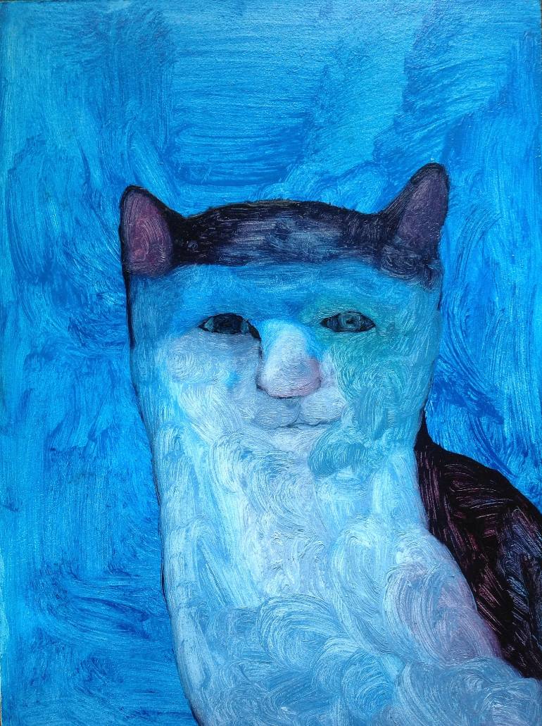 770x1031 Saatchi Art Cat On A Blue Background Painting By Anna Bulkina - Painting Background
