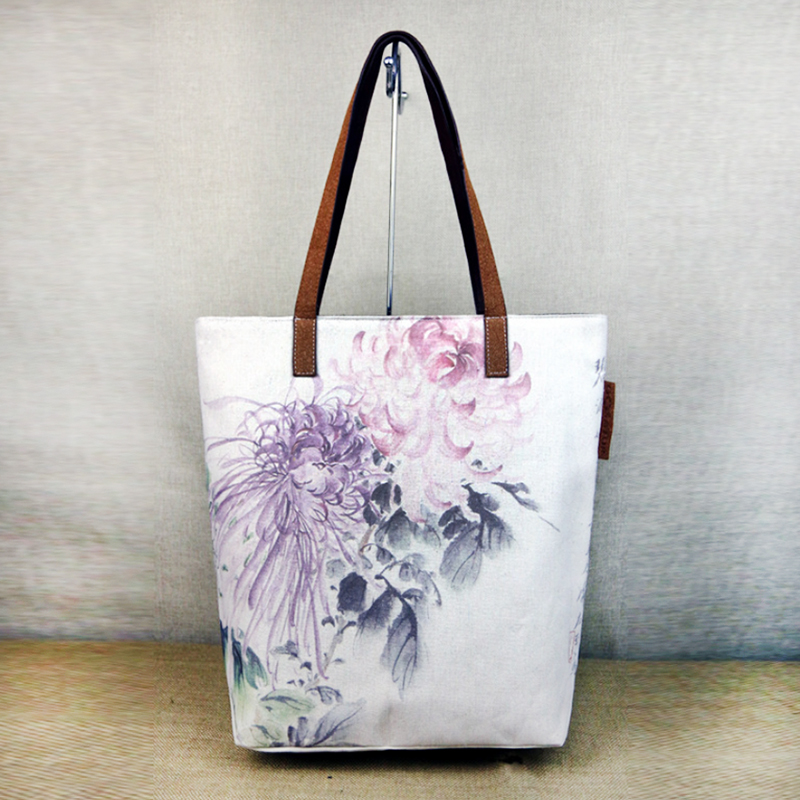 800x800 Pastel Chrysanthemum Watercolor Painting Printed Canvas Bag - Painting Bag