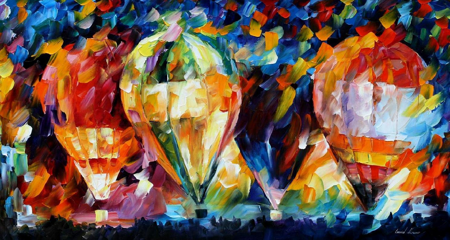 1489x796 Balloon Parade Palette Knife Oil Painting On Canvas By Leonid - Painting Balloons On Canvas