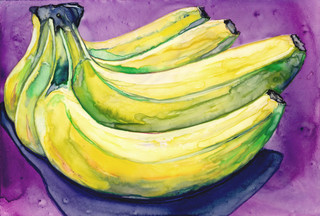 320x216 Still Life Watercolor Painting, Banana Bunch, Print - Painting Banana