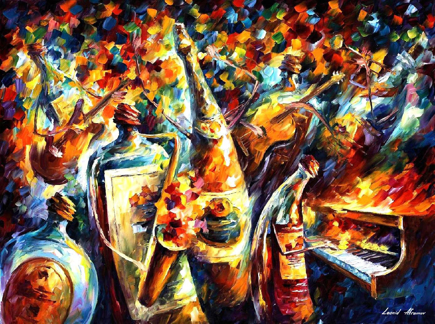 1388x1034 Bottle Band Palette Knife Oil Painting On Canvas By Leonid - Painting Band